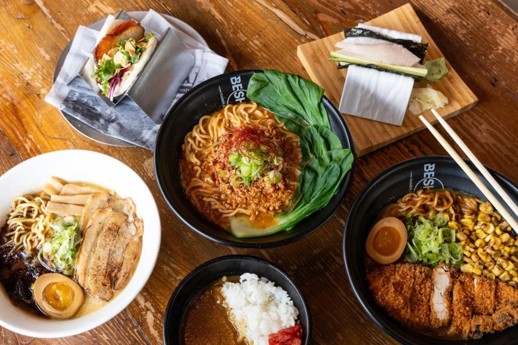 Best ramen in San Diego featuring dishes from BESHOCK Ramen & Bar in East Village