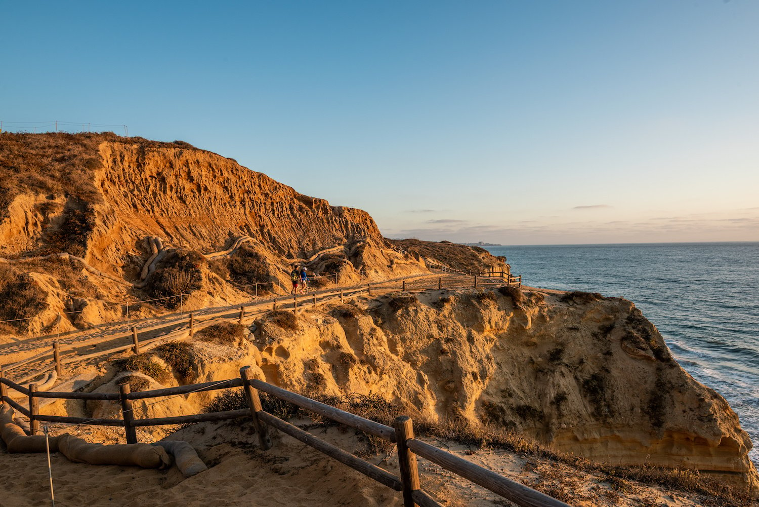 Torrey Pines hiking trail in San Diego at sunset