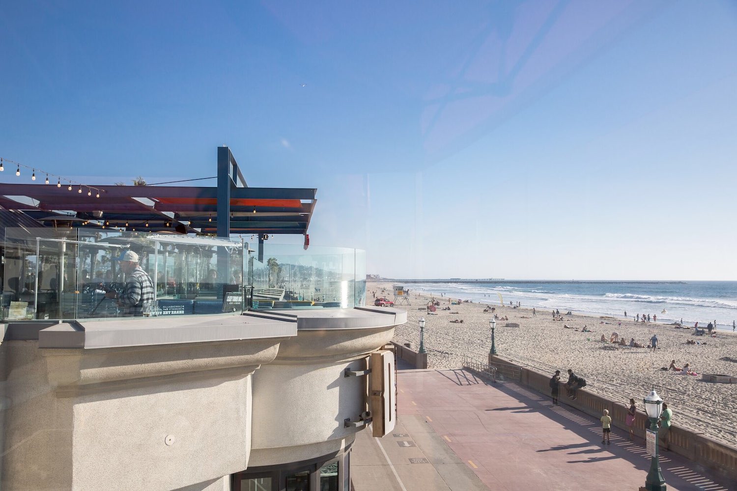 Exterior of San Diego restaurant and rooftop bar Cannonball located on the Mission Beach boardwalk