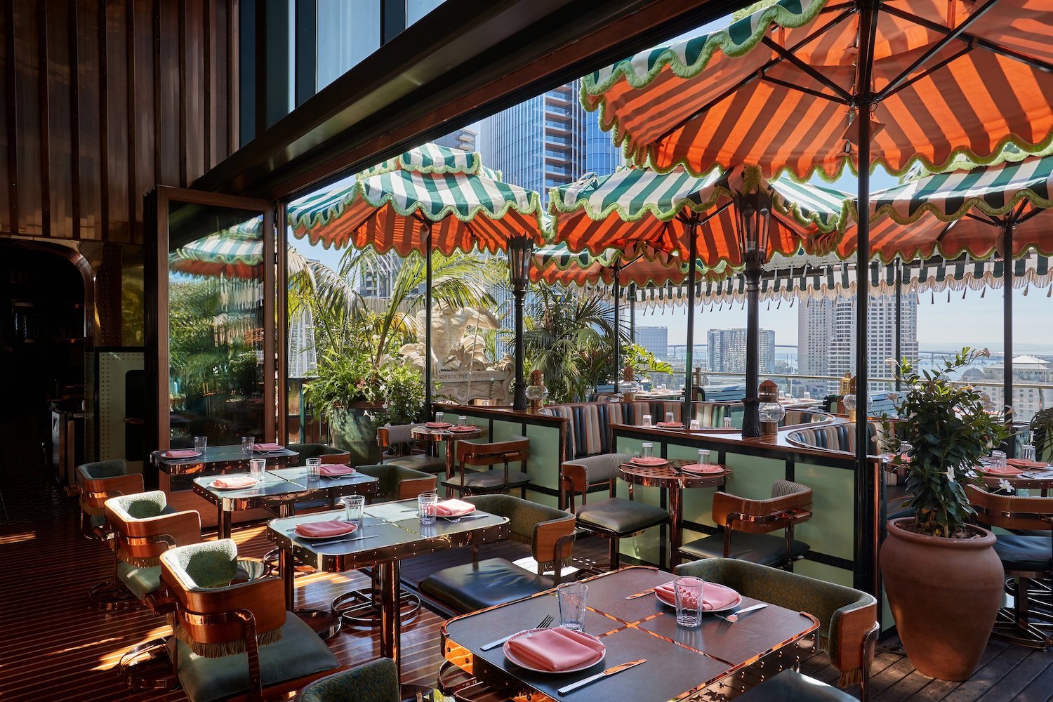 Interior of rooftop bar and restaurant Seneca Trattoria in downtown San Diego