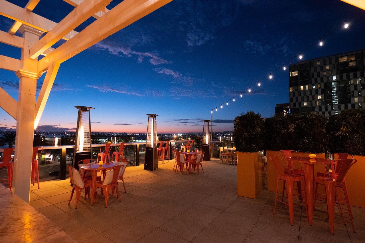 Rooftop deck patio at Garibaldi restaurant and bar in downtown San Diego