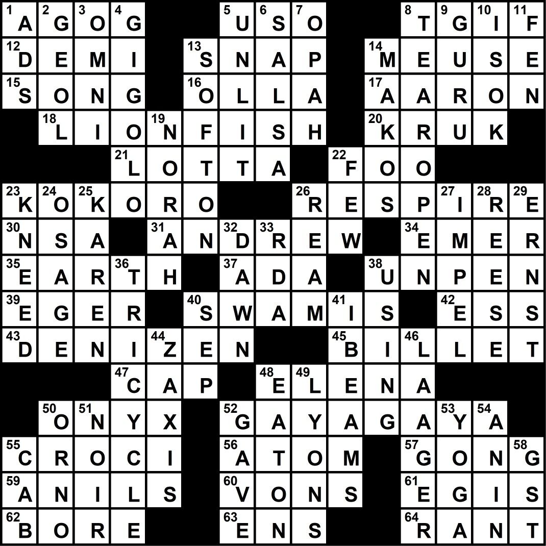 Crossword Answers / January 2020