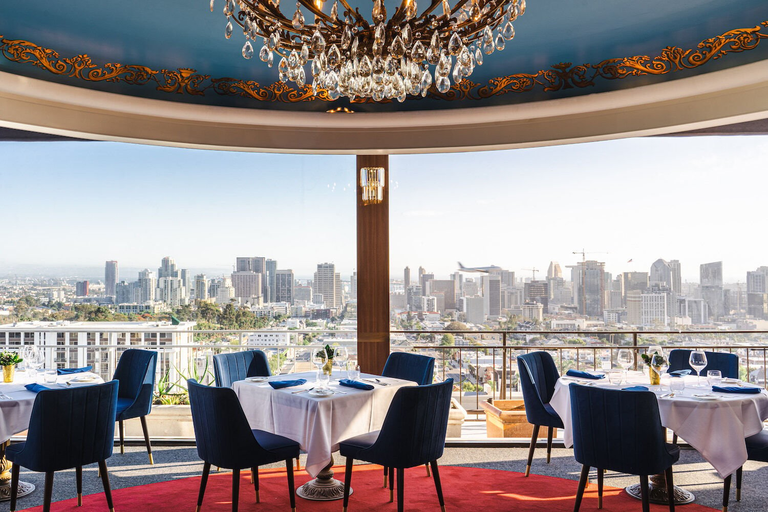 San Diego Fine dining restaurant Mister A's featuring a view overlooking the city