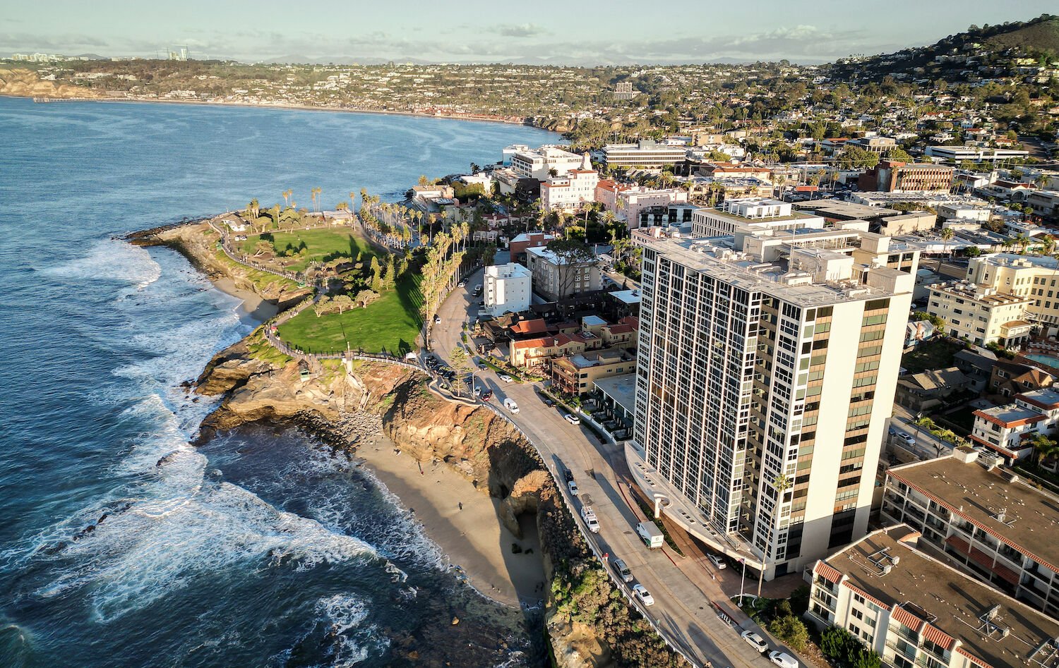 Aerial view of La Jolla, San Diego at sunset