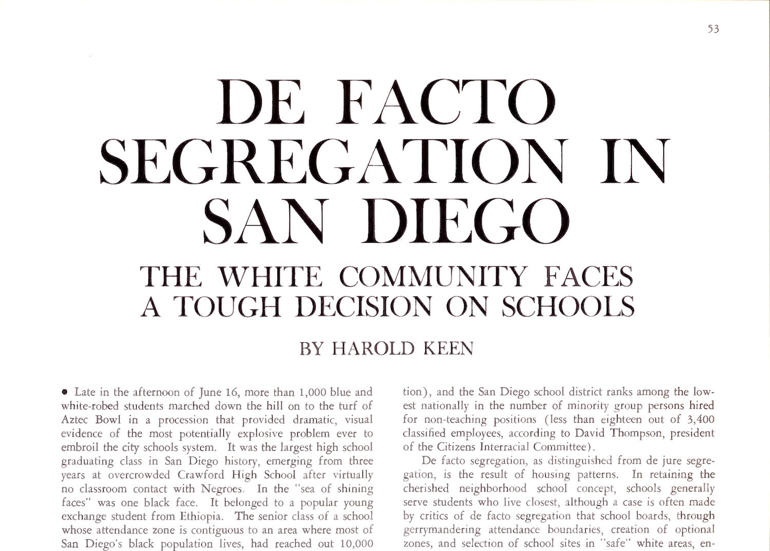 August 1966 San Diego Magazine Headline Harold Keen