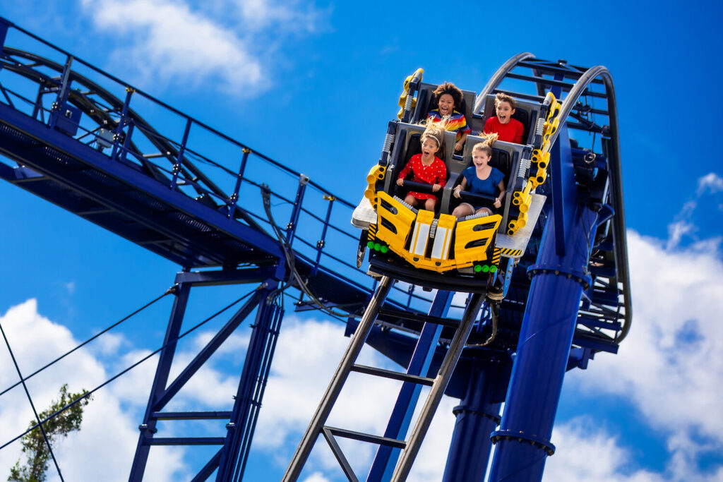 People on San Diego Legoland roller coaster