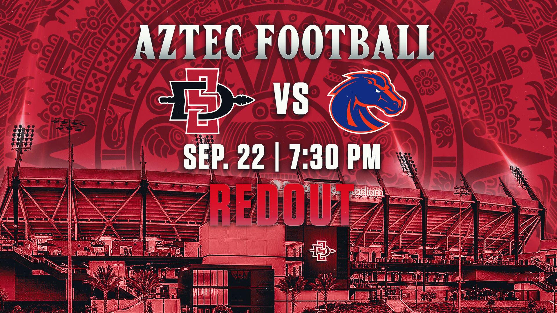 Aztecs Football Promotion highlighting their upcoming game on Sept. 22 against Boise State