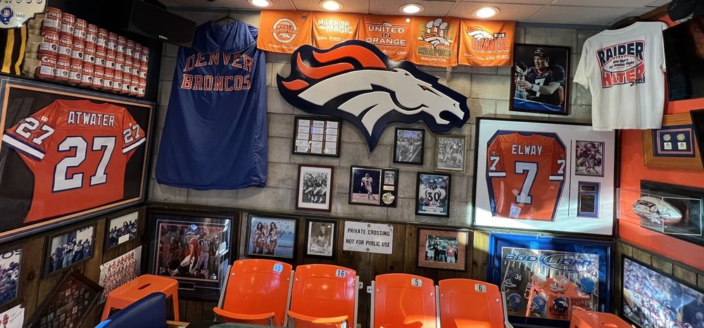 Interior of San Diego sports bar Chief's Burgers and Brew where NFL fans watch Denver Broncos football games in Solana Beach