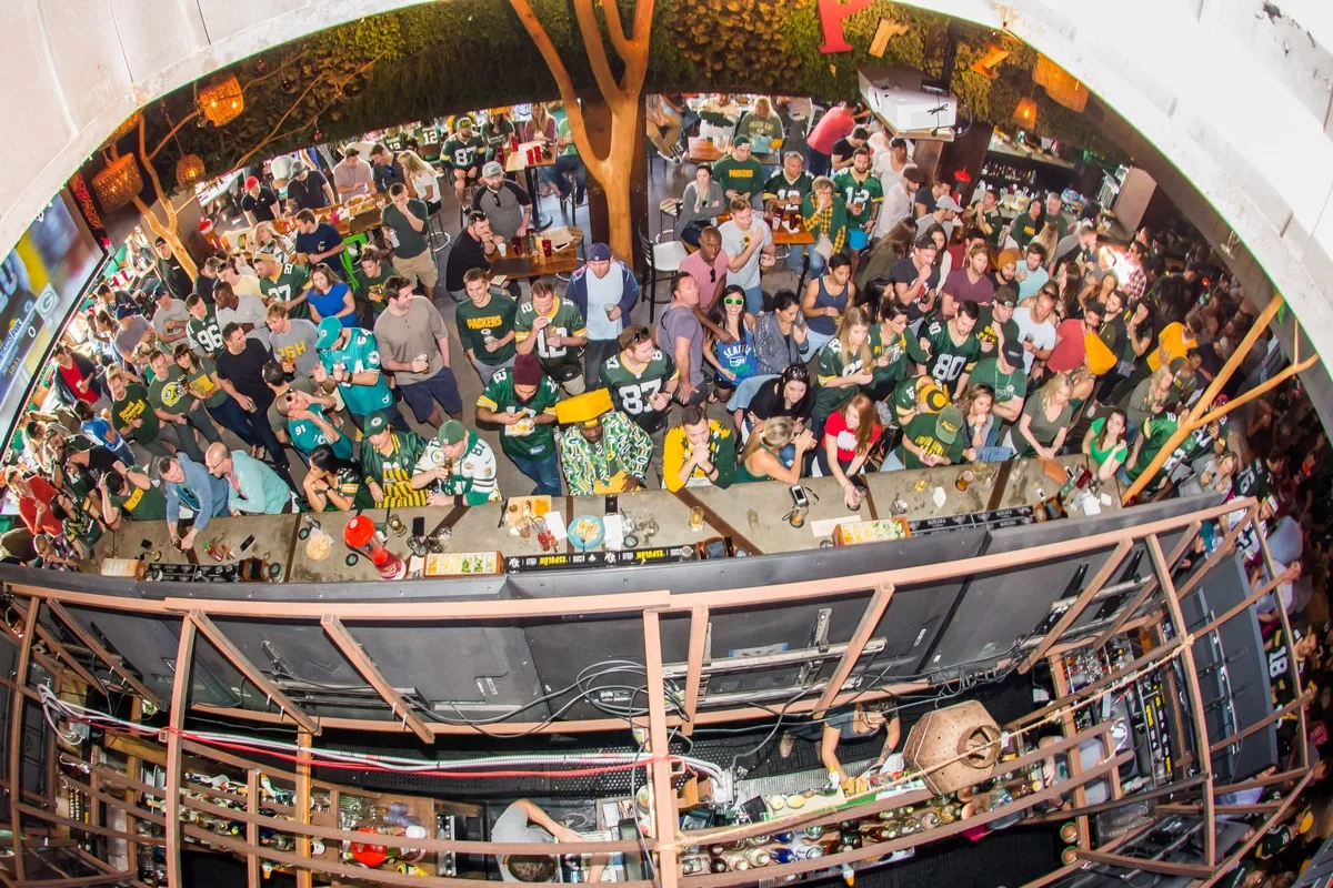 Interior of San Diego sports bar El Prez where NFL fans watch Green Bay Packers football games in Ocean beach