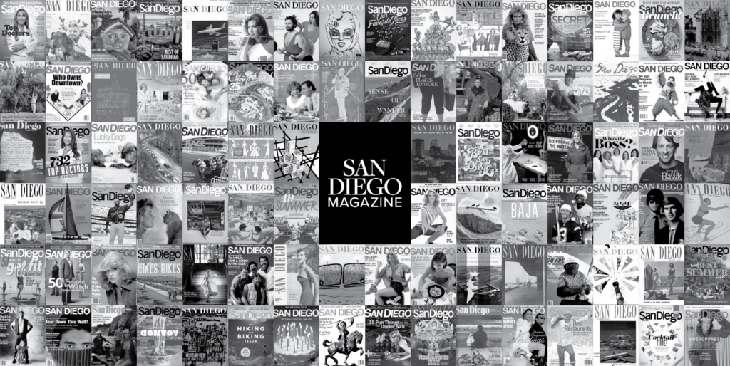 Collage of San Diego Magazine covers in Black and White