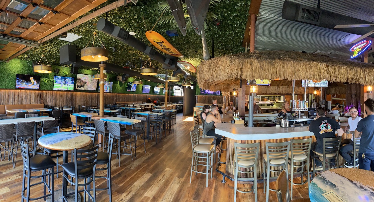 Interior of San Diego sports bar The Sandbox where NFL fans watch New England Patriots football games in Ocean beach