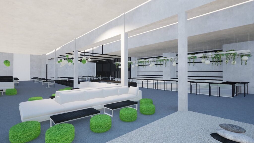 Rendering of Entitlement bar and restaurant featuring a Zen garden aesthetic