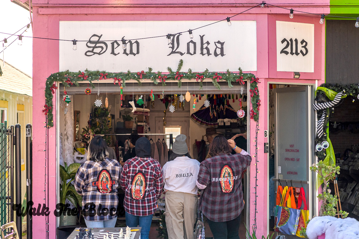 Sew Loka shopfront with embroidered designs in the Barrio Logan