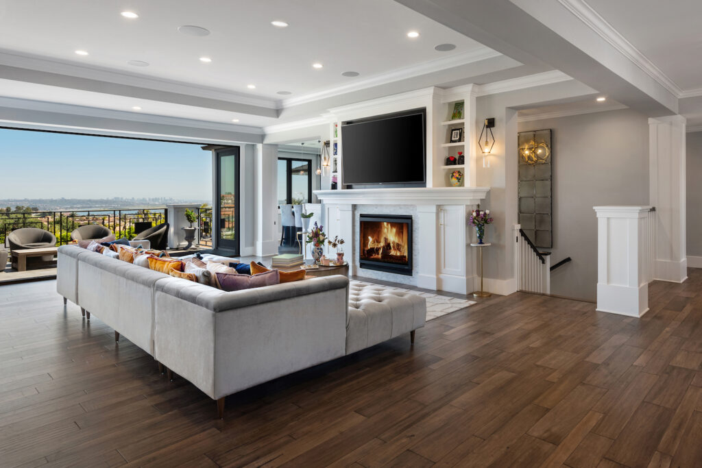 San Diego interior designer Lisa Franco's living room with a view of Downtown in her home 