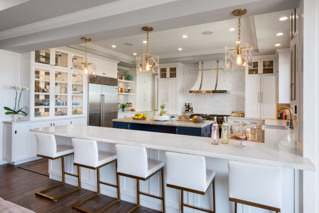 San Diego interior designer Lisa Franco's kitchen in her home featuring white marble and gold accents