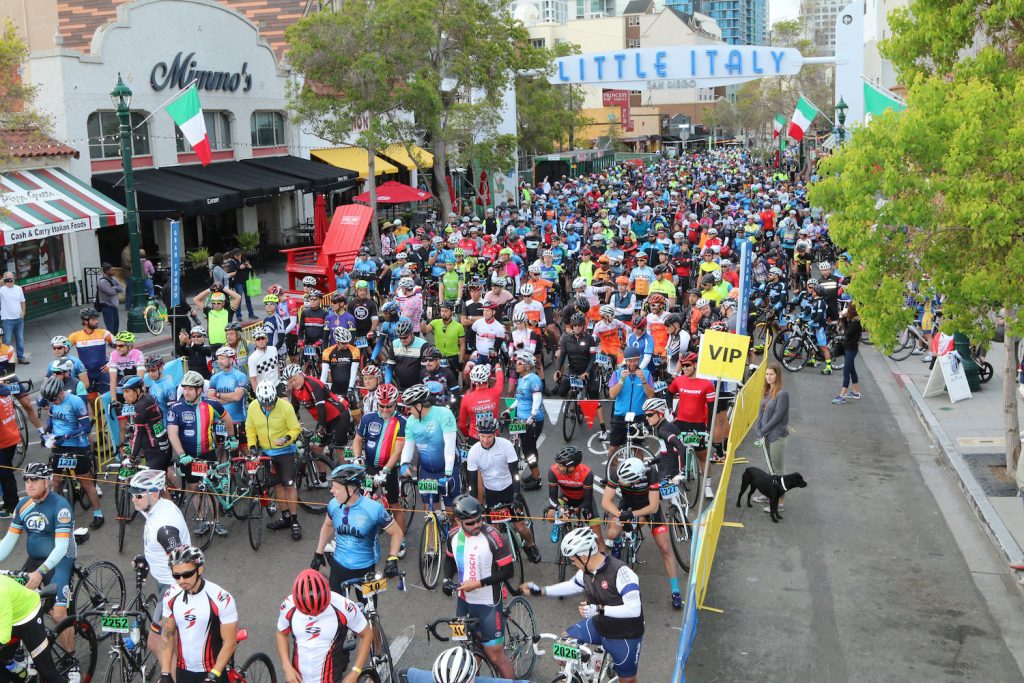 Starting line at the GranFondo annual San Diego bike event and race in Little Italy