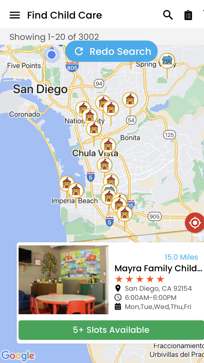 Tootris child care app screenshot for finding local programs