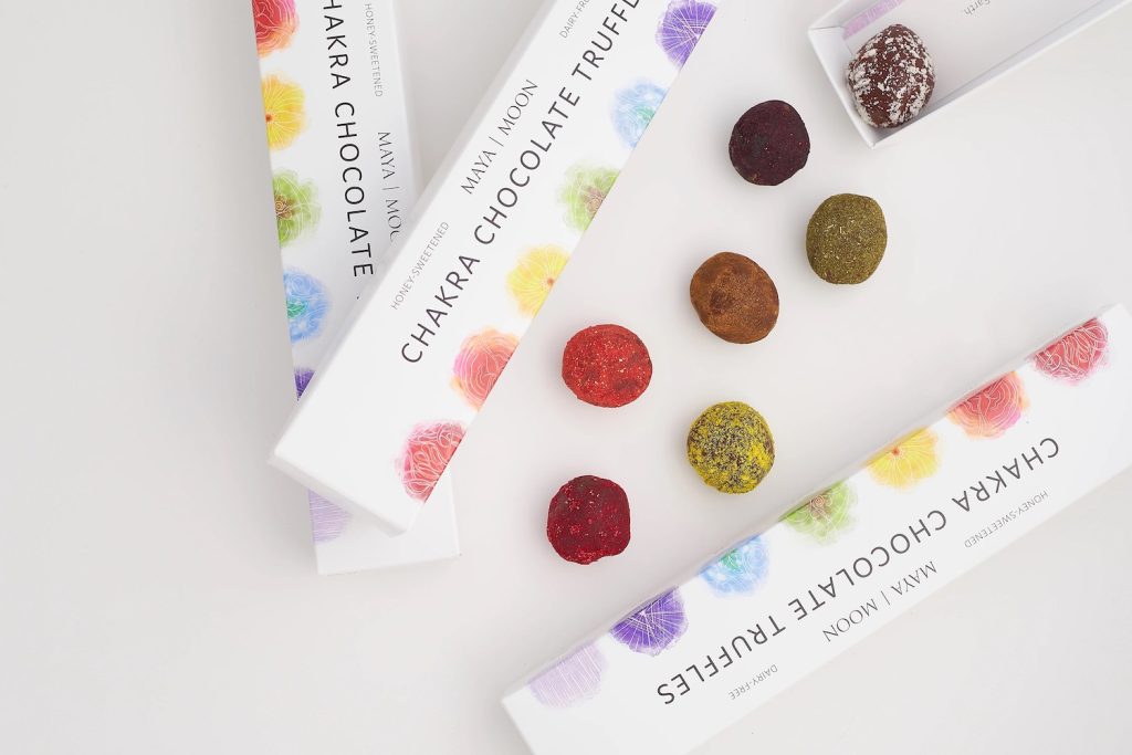 San Diego magazine holiday gift guide item Chakra chocolate truffles gift box from Maya Moon Collective
