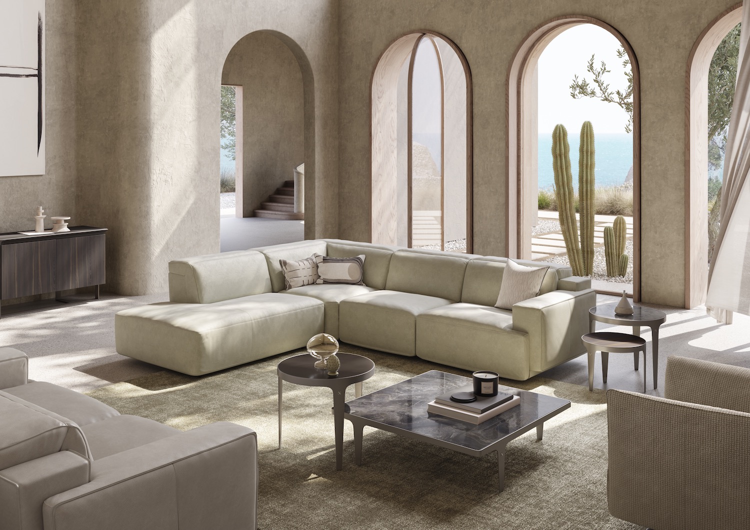 Trending San Diego product Natuzzi Italian couch in desert style living room