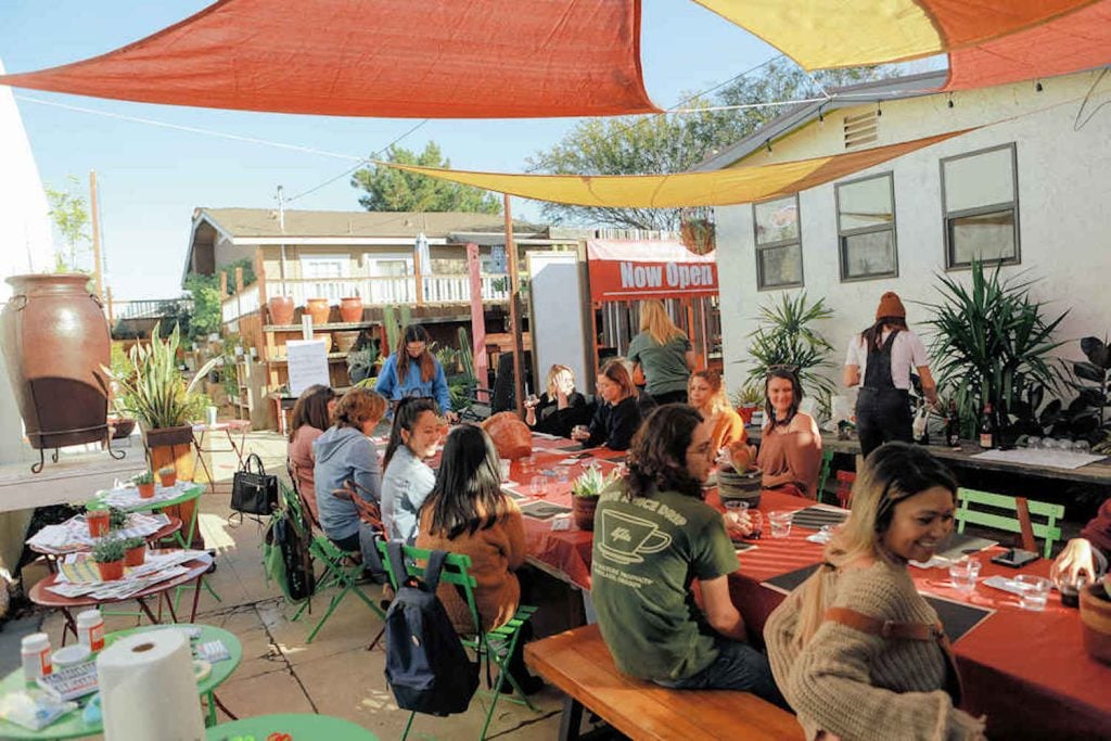 People attending succulent arrangement workshop at North Park Nursery