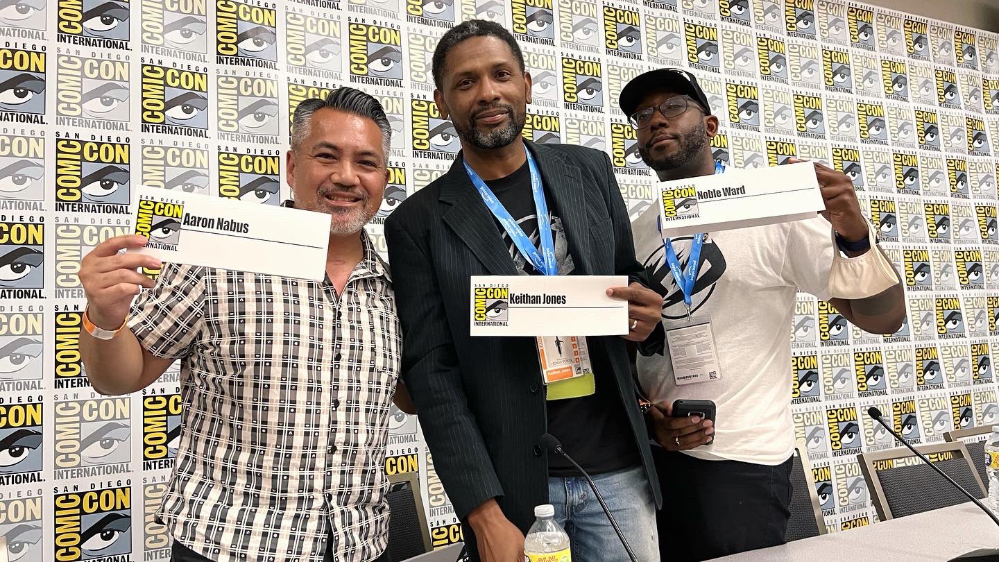 Keithan Junes at Comic Con panel with Aaron Nabus and Noble Ward by his side
