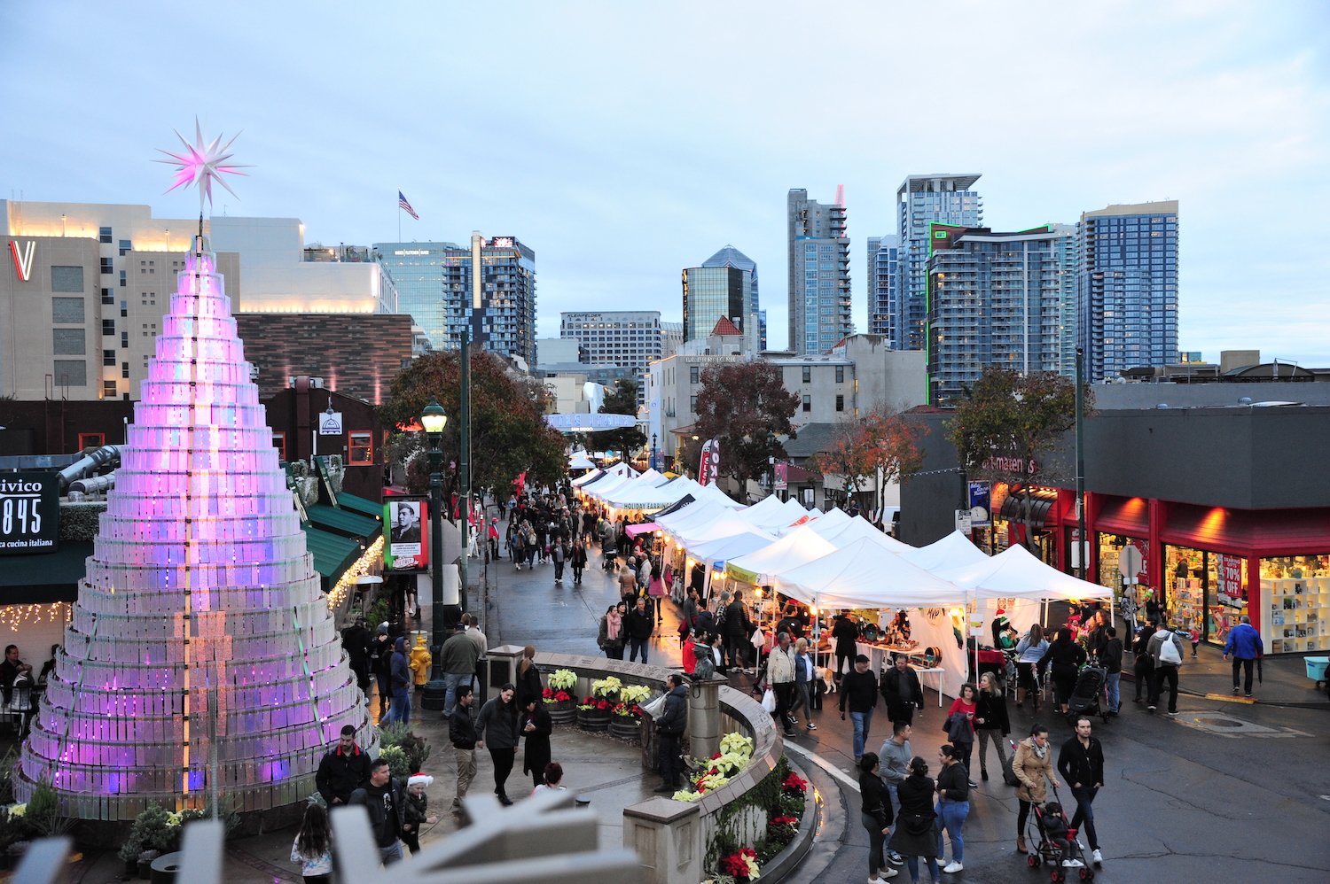 San Diego Christmas Village and Aurora Tree December event in Little Italy