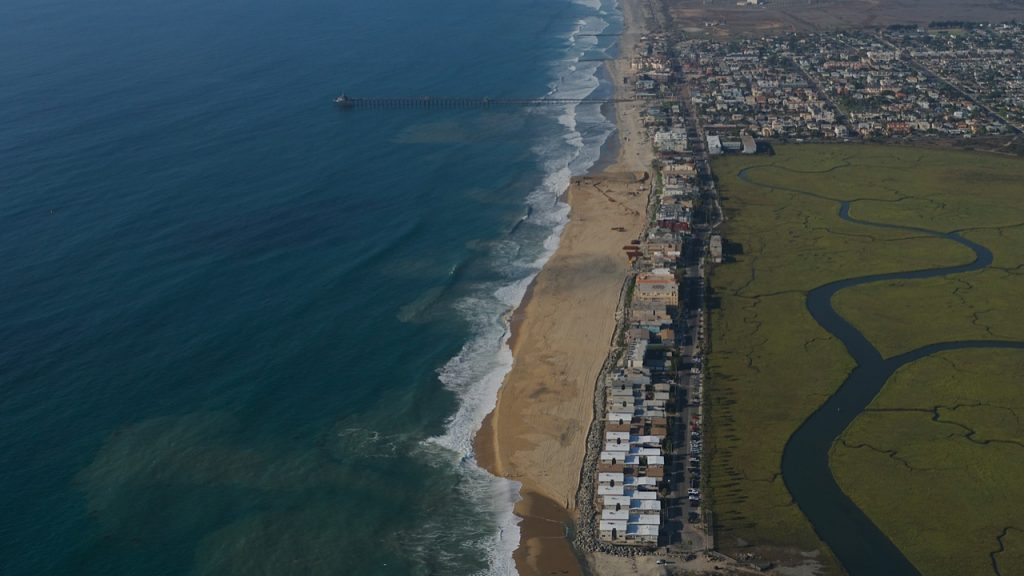 Aerial view of polluted ocean at Imperial Beach and Tijuana Sloughs captured by San Diego nonprofit Wildcoast