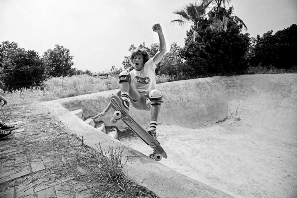 Photo from J. Grant Brittain of a skater in the 70s skating an abandoned pool in San Diego
