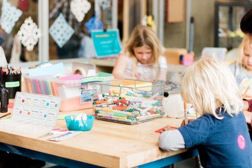 Kids making arts and crafts at the New Children's Museum in San Diego