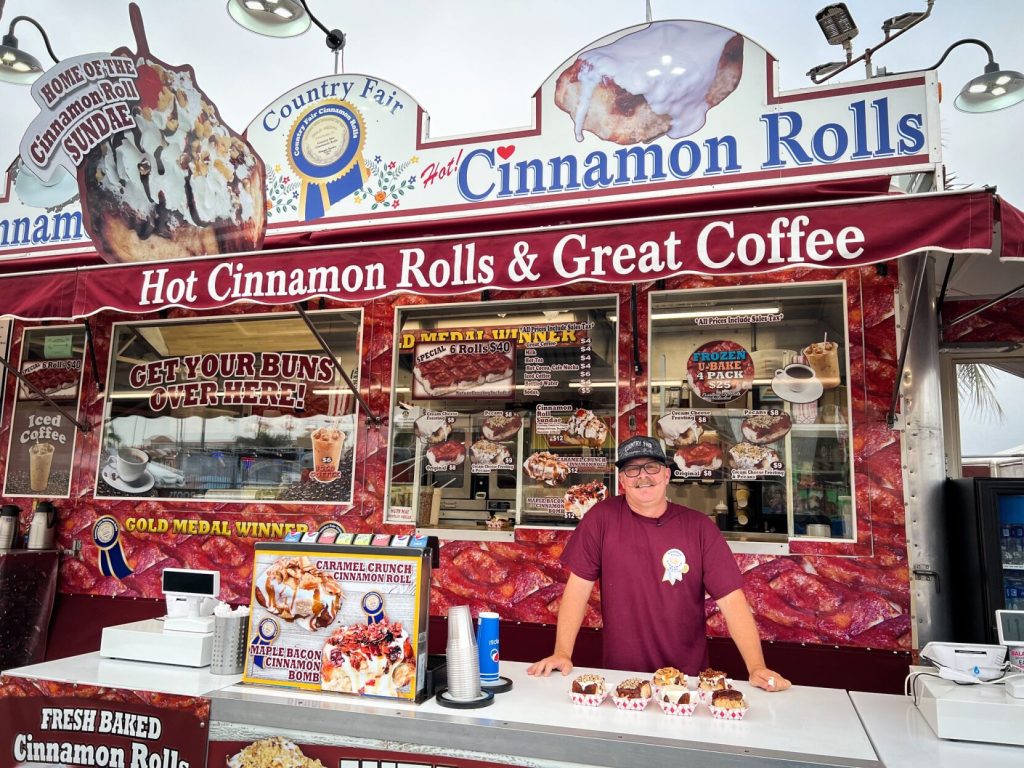Image from San Diego Magazine article focused on San Diego County Fair food featuring a cinnamon roll food truck owner 
