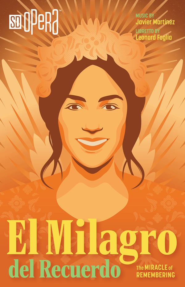 Poster for El Milagro del Recuerdo opera at the San Dievo Civic Theatre