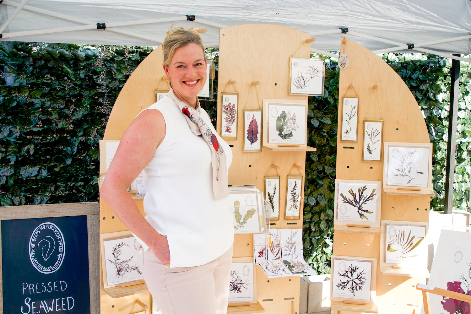 Julie Collens founder of Stone Steps Herbarium a small San Diego business selling art prints made of foraged seaweed