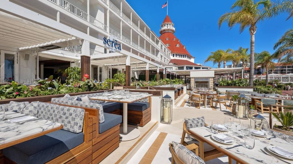 Exterior of Serẽa restaurant at the Hotel Del Coronado ideal for large groups