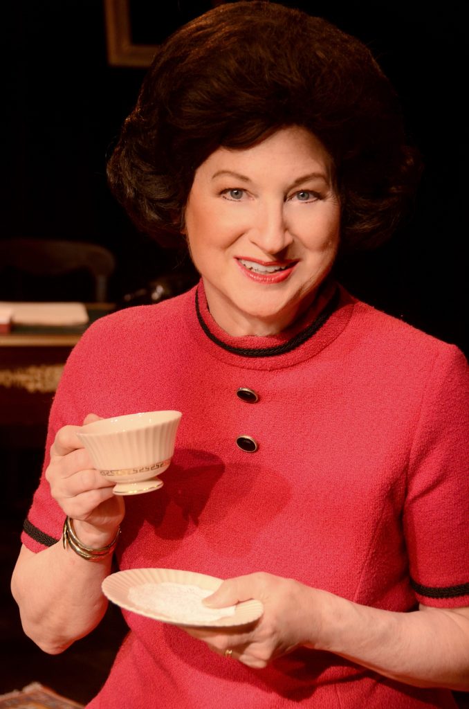 Actress dressed as Lady Bird Johnson in the theater production Tea for Three at the North Coast Repetory Theatre in San Diego