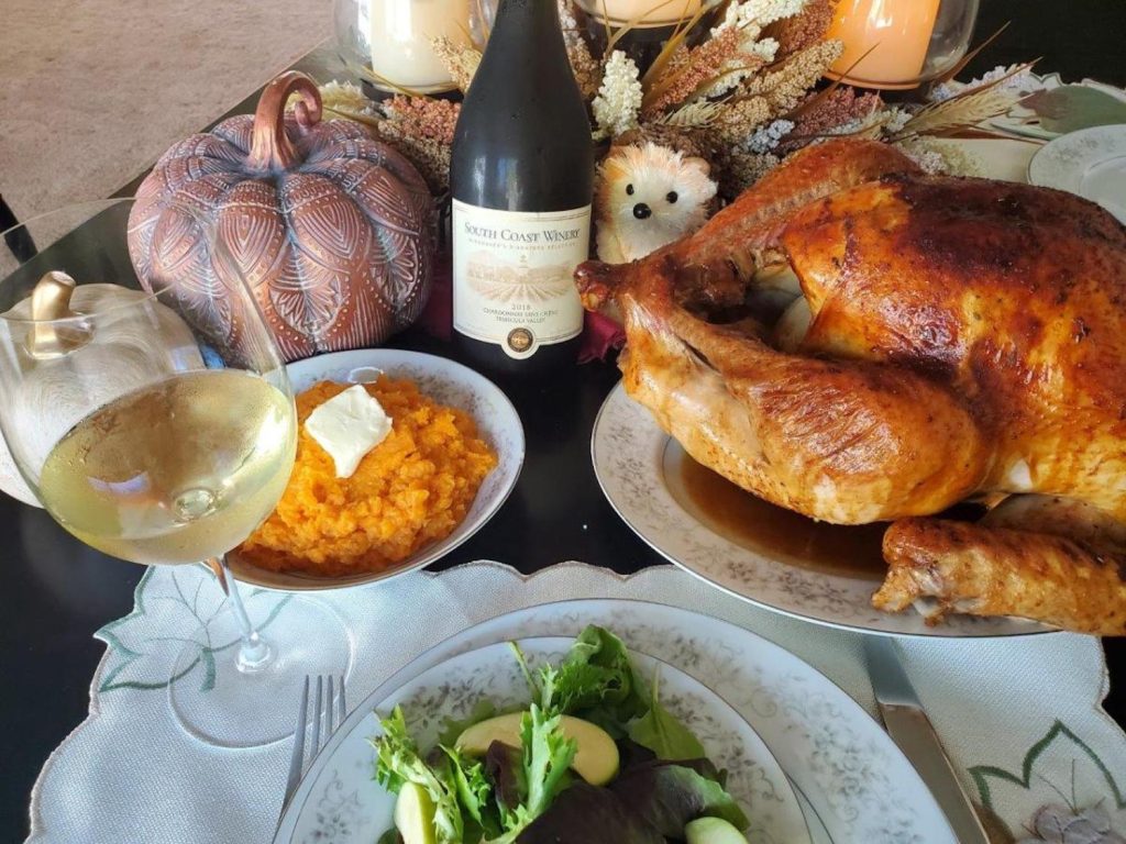 Festive table of food from the Vineyard Rose