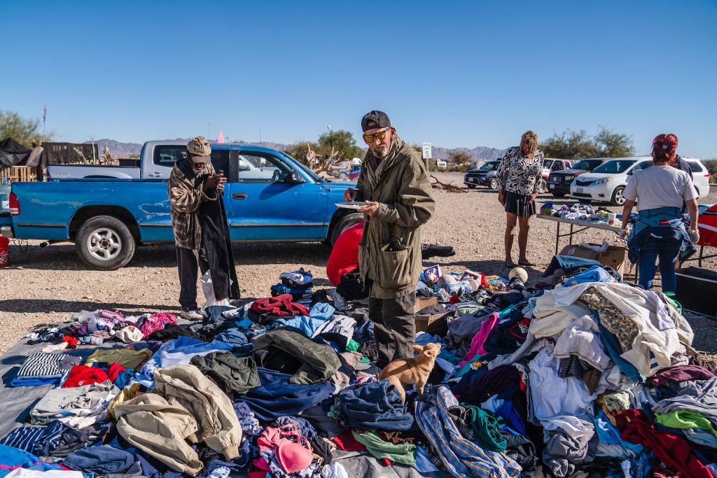 San Diego VFW brings clothing to the residents of Slab City during the area’s monthly Stand Up, a meal service for former military members