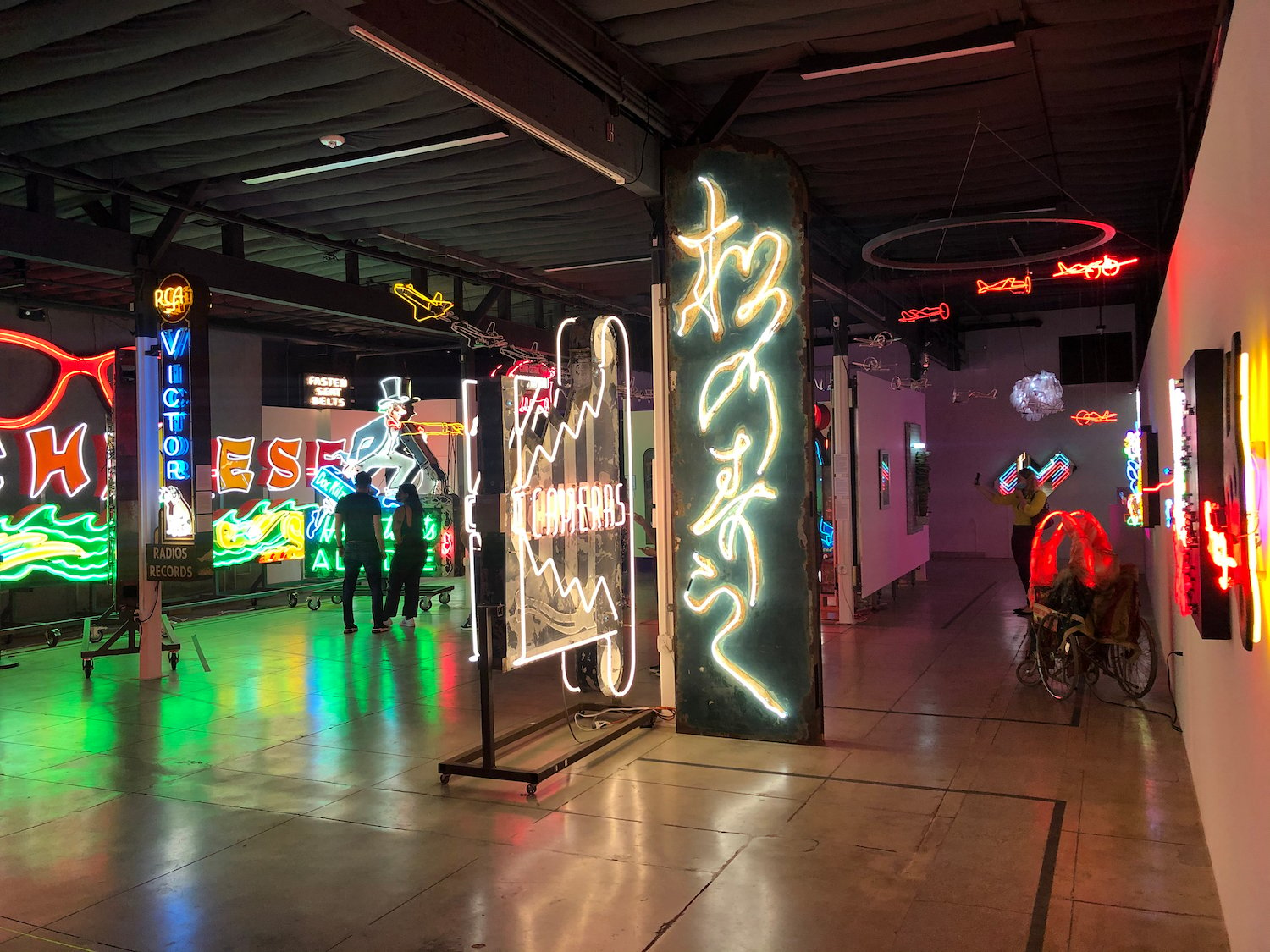 Interior of the Museum of Neon Art in Los Angeles featuring a large variety of collected neon signs