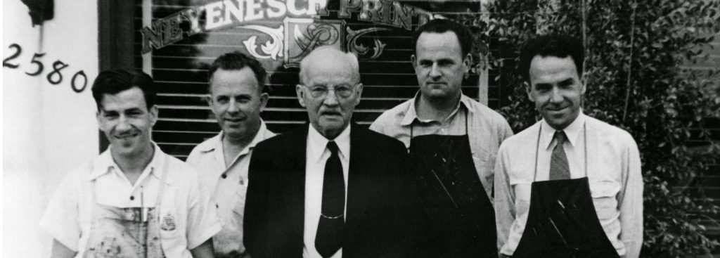 W. B. “Bill” Neyenesch founder of Neyenesch Printers with his first employees circa 1899 