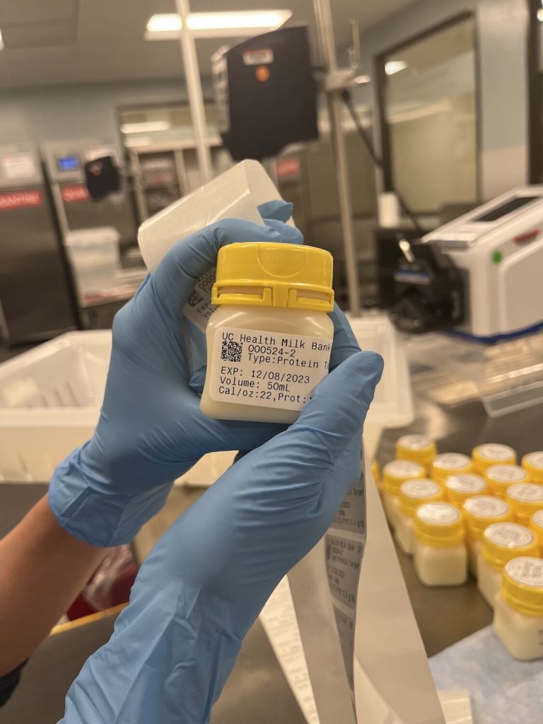 Breast milk sample in a UCSD lab behind research related to milk and medication