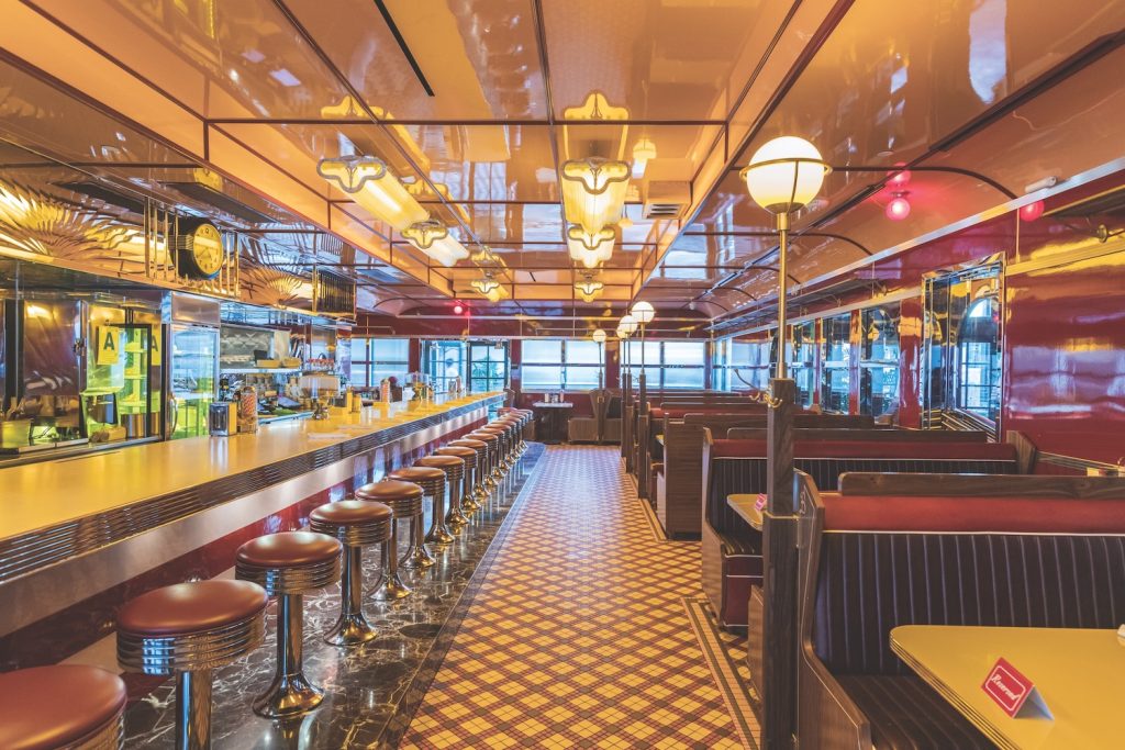Beginner's Diner, a 24-hour restaurant with a retro 1950s diner aesthetic