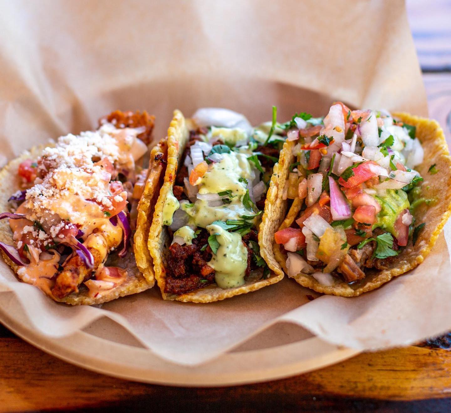 Barrio Logan Food Dishes you need to try featuring three tacos from Salud in Logan Heights, San Diego