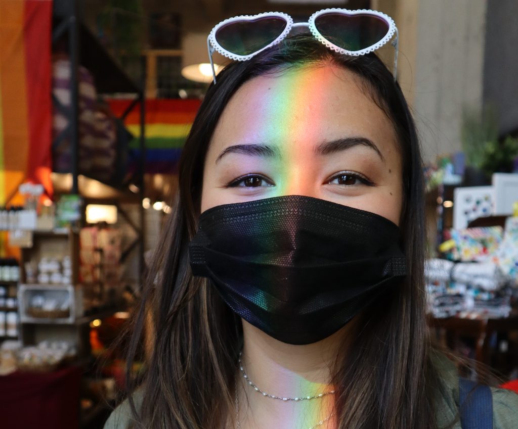 SDM contributor wearing a face mask at a bar during the height of COVID-19 pandemic during her college years