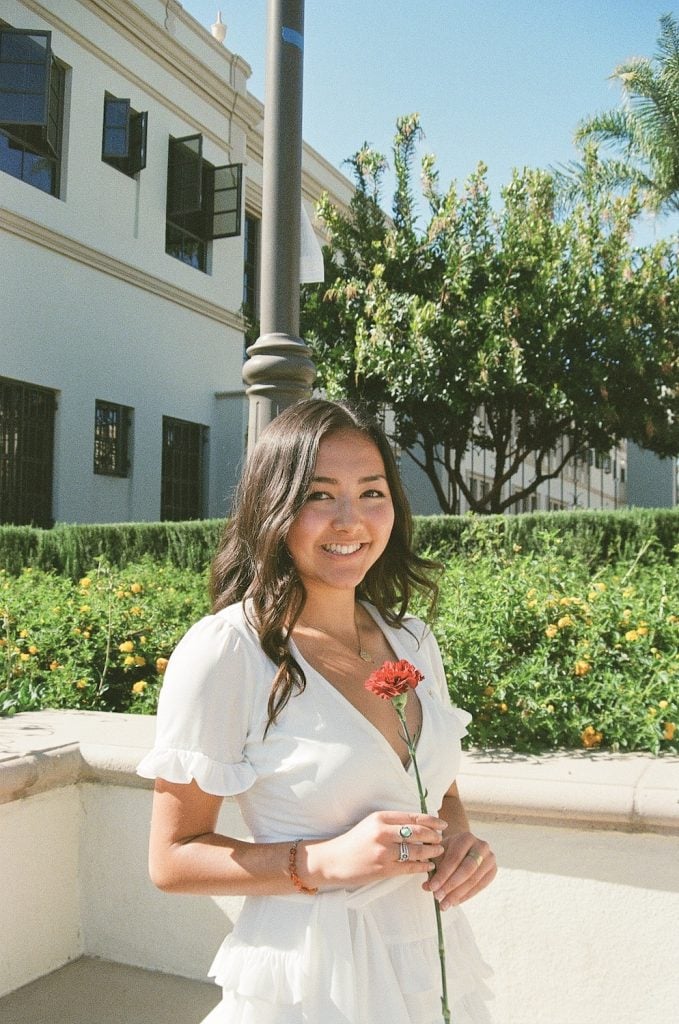 SDM contributor Lili Kim on the University of San Diego campus during the COVID pandemic