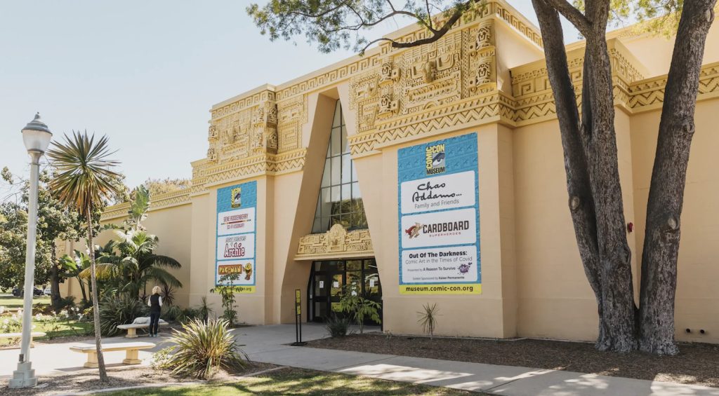 The exterior of the Comic-Con Museum at Balboa Park which is an accessible place to visit in San Diego featuring ASL interpreters and disabled services 
