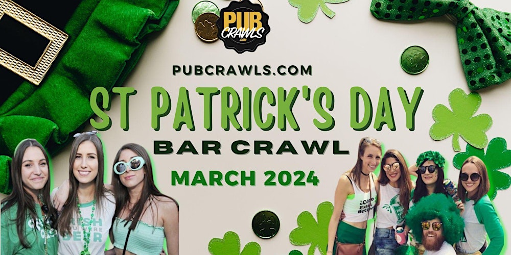 Promotional flyer for Gaslamp St. Patrick's Day Pub Crawl presented by Pubcrawls.com