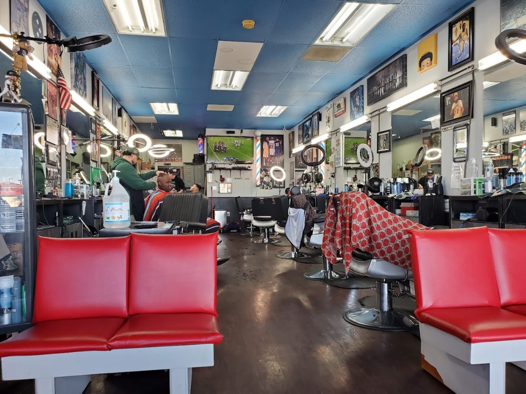 Interior of Exclusive Cuts Barber Shop in Imperial Beach, San Diego where  Richie Moon visits regularly 