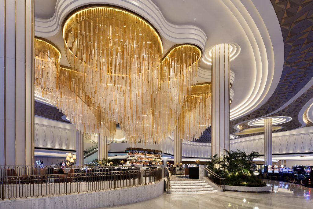Interior of the lobby at Fontainebleau Las Vegas, a luxury hotel and casino in Las Vegas, Nevada featuring 36 bars and restaurants 