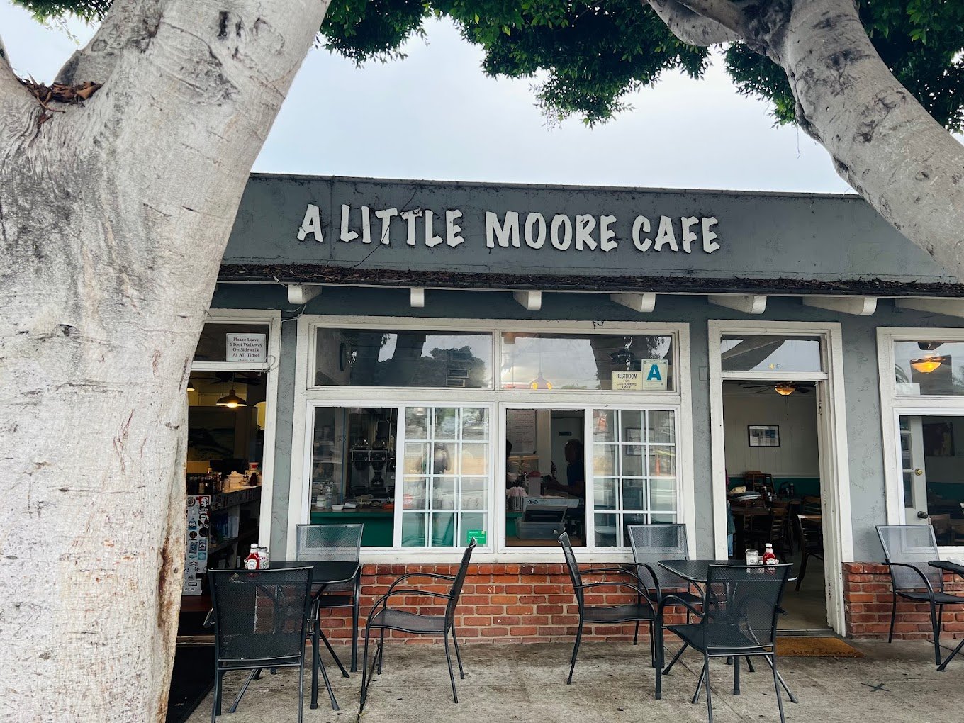 Exterior of popular breakfast restaurant A Little Moore Cafe in Leucadia near Encinitas, California