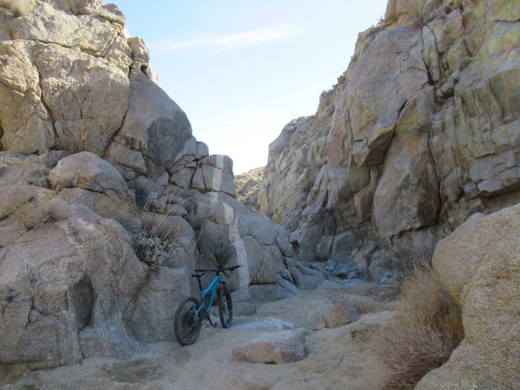 Pinyon Mountain Road in Anza Borrego Desert a popular mountain biking spot featuring the squeeze rock formation