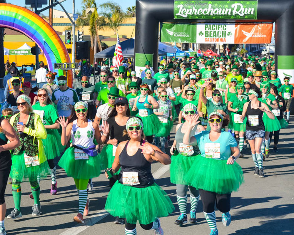 Runners in the 6th Annual San Diego Leprechaun Run 5k & kids 1k happening in Pacific Beach during St. Patrick's Day
